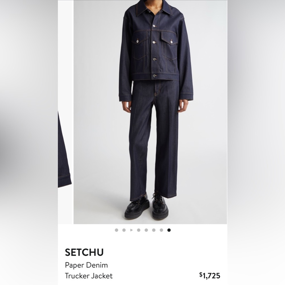 SETCHU Paper Denim Trucker Jacket Dark Indigo Jacket - Sz 3